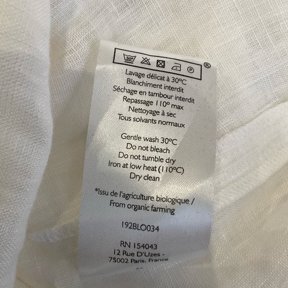 Sezane Linen Ruffled White Button-Up Blouse with Big Brown Buttons Size 36 - Picture 13 of 13